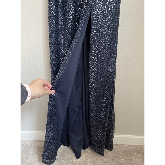 NWT Adrianna Papell Navy Sequin One Shoulder Formal Gown (Size US 8) - Picture 7 of 12